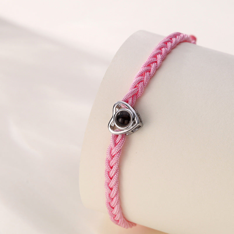 Personalized Heart Photo Projection Bracelet Colorful Braided Rope - P007