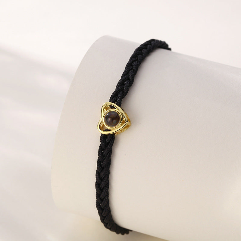 Personalized Heart Photo Projection Bracelet Colorful Braided Rope - P007